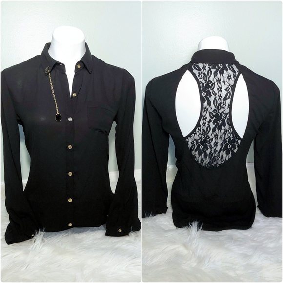 3/$25 🆕MNK Lace Cut Out Long Sleeve Collar Blouse - Picture 5 of 9
